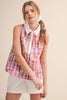 Plaid Patchwork Collared Sleeveless Top