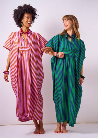 INK + ALLOY - Margot Stripe Kaftan Navy + Kelly Green
