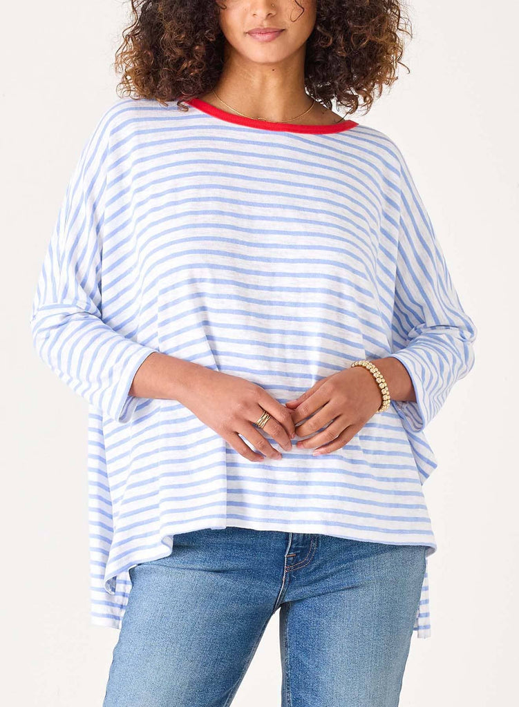 Catalina Slub Tee - Light Blue + White Stripe Ringer