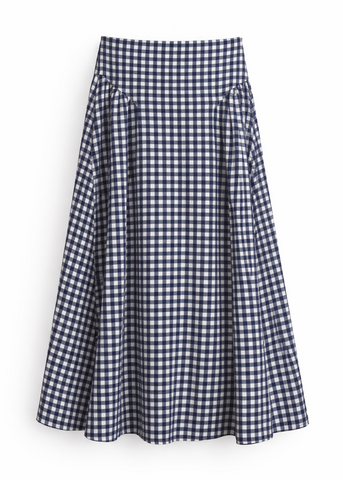 Gingham Check Midi Skirt