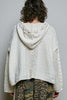 Oversize Fit V-Neck Hooded Cable Knit Chenille Sweater