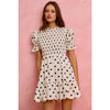 Polka Dot Smocked Bodice Puff Sleeve Mini Dress