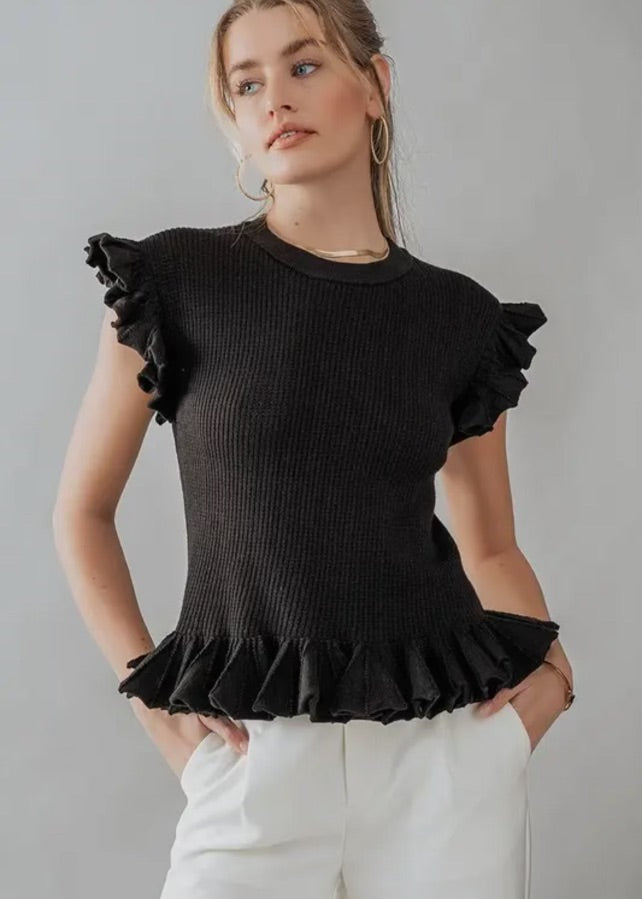 Ruffled Rib Knit Top