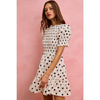 Polka Dot Smocked Bodice Puff Sleeve Mini Dress