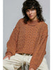 Mock Neck Balloon Sleeve Cable Knit Pullover Sweater