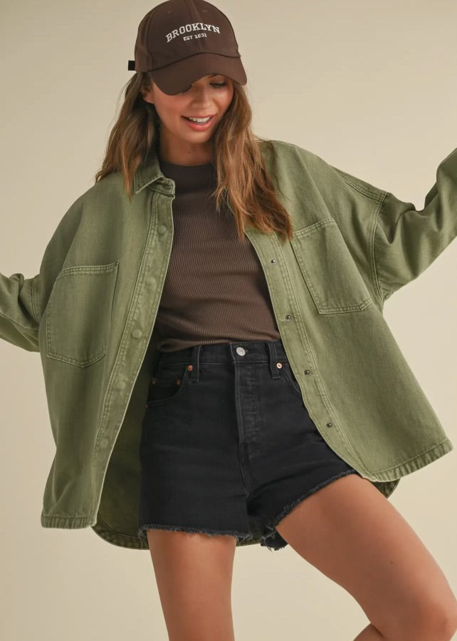 Washed Button Denim Jacket