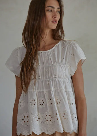 Eyelet Ruched Top