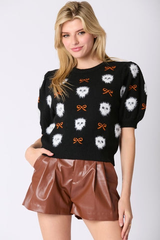 Fur Skeleton Puff Sleeve Sweater
