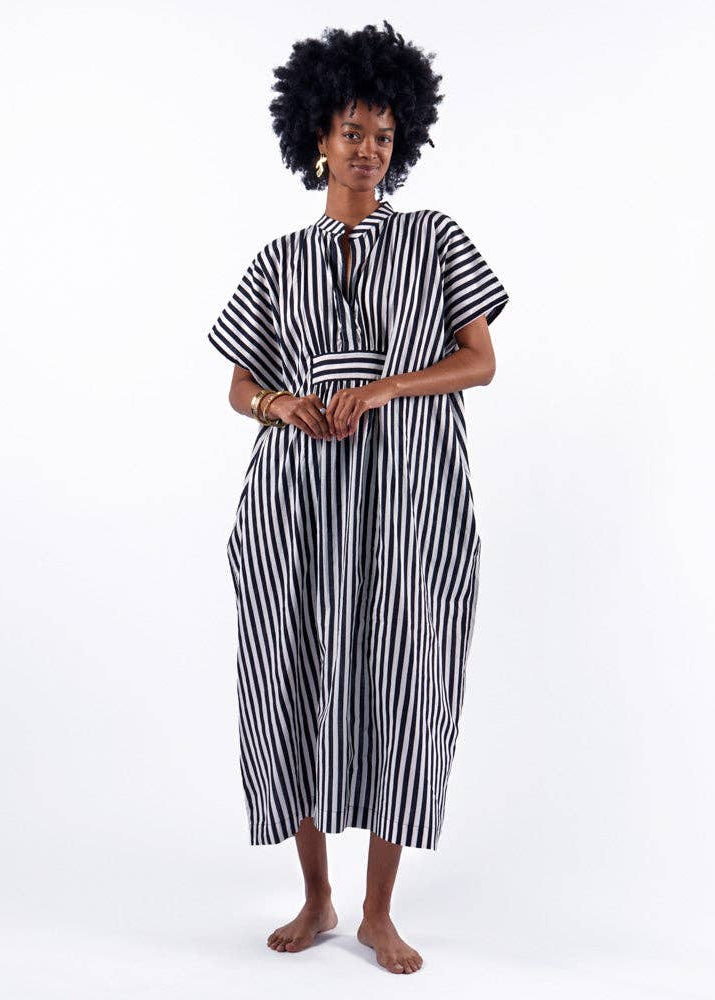 INK + ALLOY - Margot Stripe Kaftan Black + White