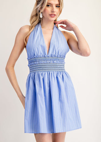 Oxford Smocked Halter Dress
