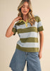 Striped Sweater Knit Short Sleeve Polo