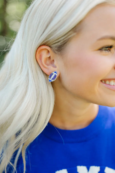 Beaded Blue Football Stud