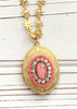 Rhinestone Etched Oval Locket Necklace
