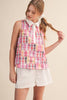 Plaid Patchwork Collared Sleeveless Top