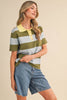 Striped Sweater Knit Short Sleeve Polo