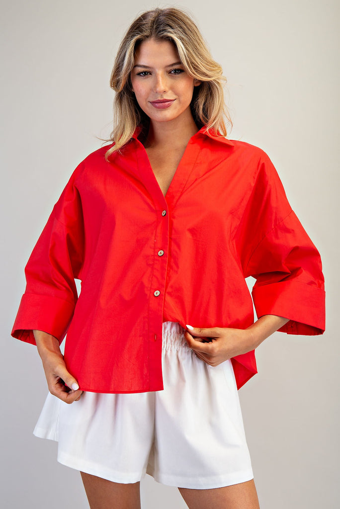 Back Pleat Button Down Top