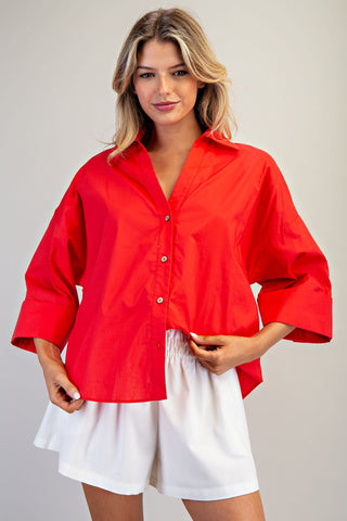 Back Pleat Button Down Top