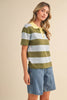 Striped Sweater Knit Short Sleeve Polo