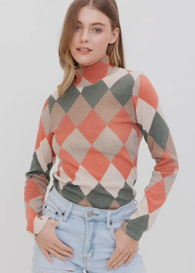 Argyle Turtleneck Top