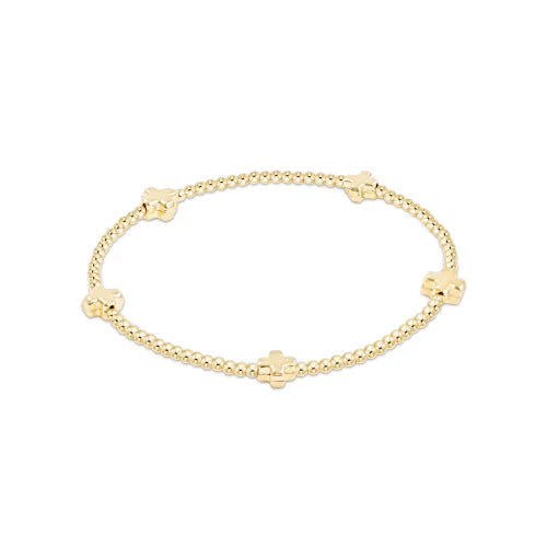 Signature Cross Small Gold pattern 2mm bead bracelet- gold
