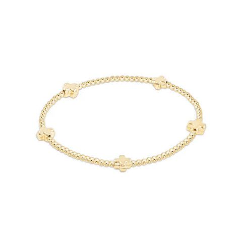 Signature Cross Small Gold pattern 2mm bead bracelet- gold