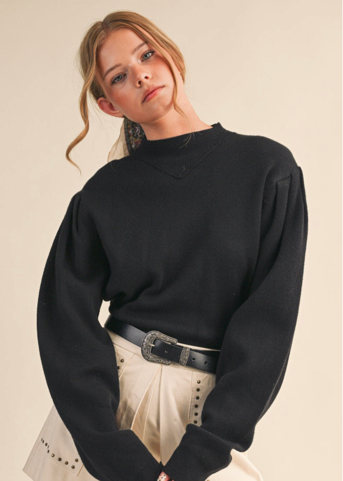 Ribbed Knit Mock Neck Sweater