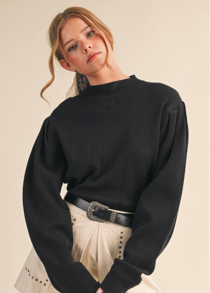 Ribbed Knit Mock Neck Sweater