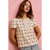 So Me - POLK-A-DOT KNIT LACE TRIM ON NECKLINE SHORT TOP - OFF WHITE/BLACK / L