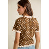 Polka Dot Ruffled Short Sleeves Sweater Knit Top