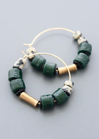 Green Ghana Glass & Dalmation Hoops
