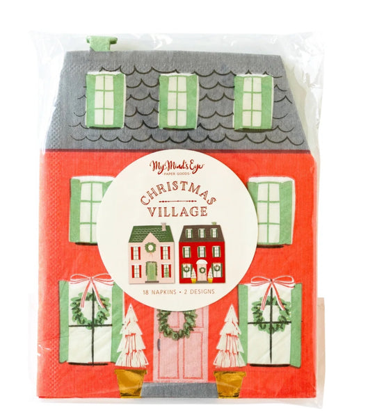 VILLAGE CHRISTMAS HOUSES SHAPED PAPER DINNER NAPKIN SET