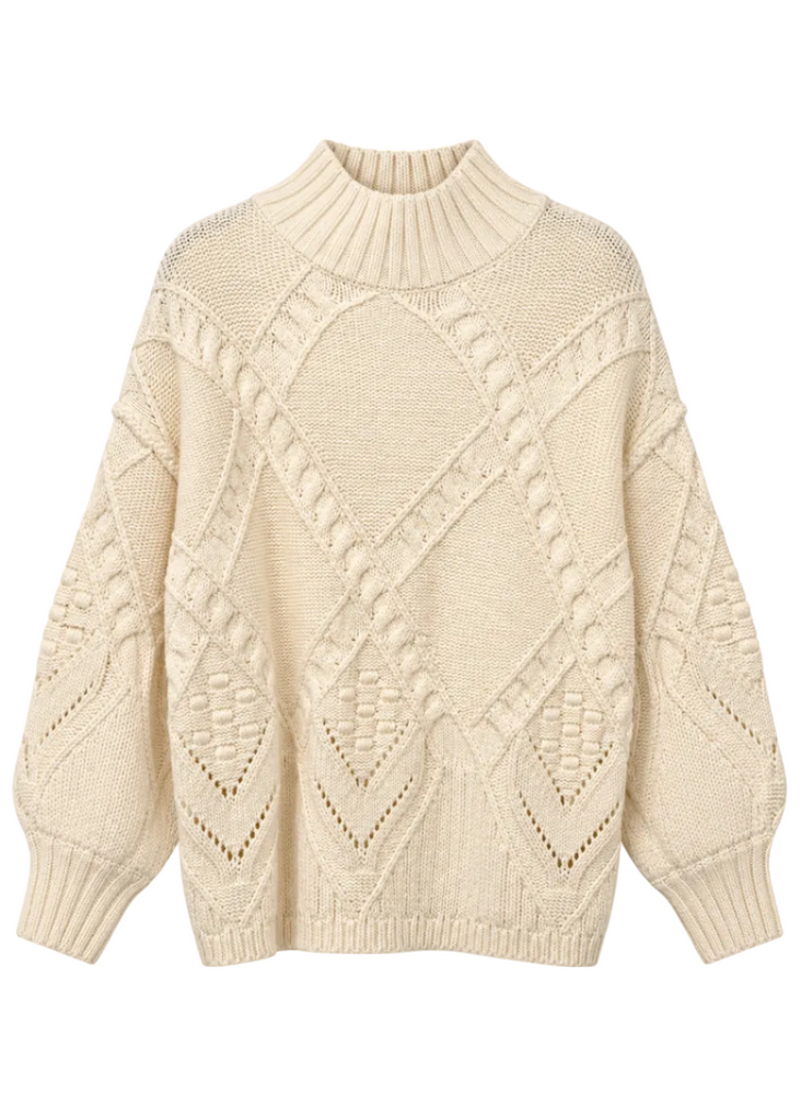 Cable Knit Oversized Funnel-neck Sweater