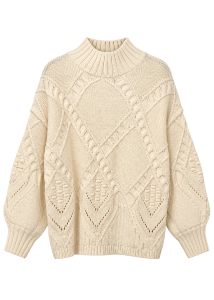 Cable Knit Oversized Funnel-neck Sweater