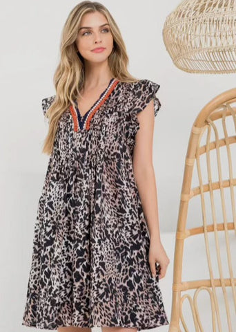 Flutter Sleeve Cheetah Dress