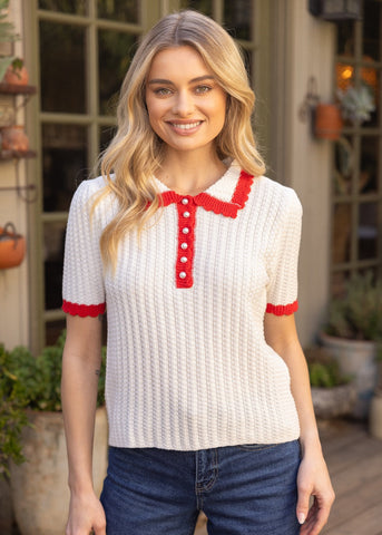 Pearl Scalloped Knit Top