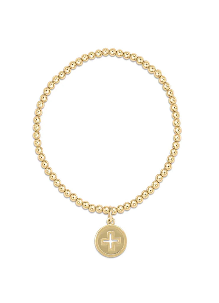 classic gold 3mm bead bracelet - signature cross gold disc