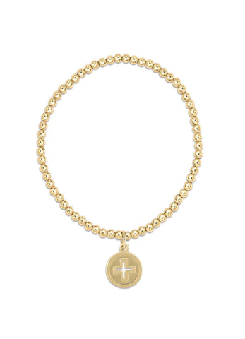 classic gold 3mm bead bracelet - signature cross gold disc