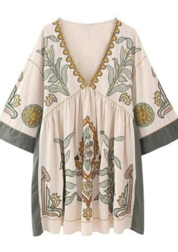 V-Neck Embroidery Dress