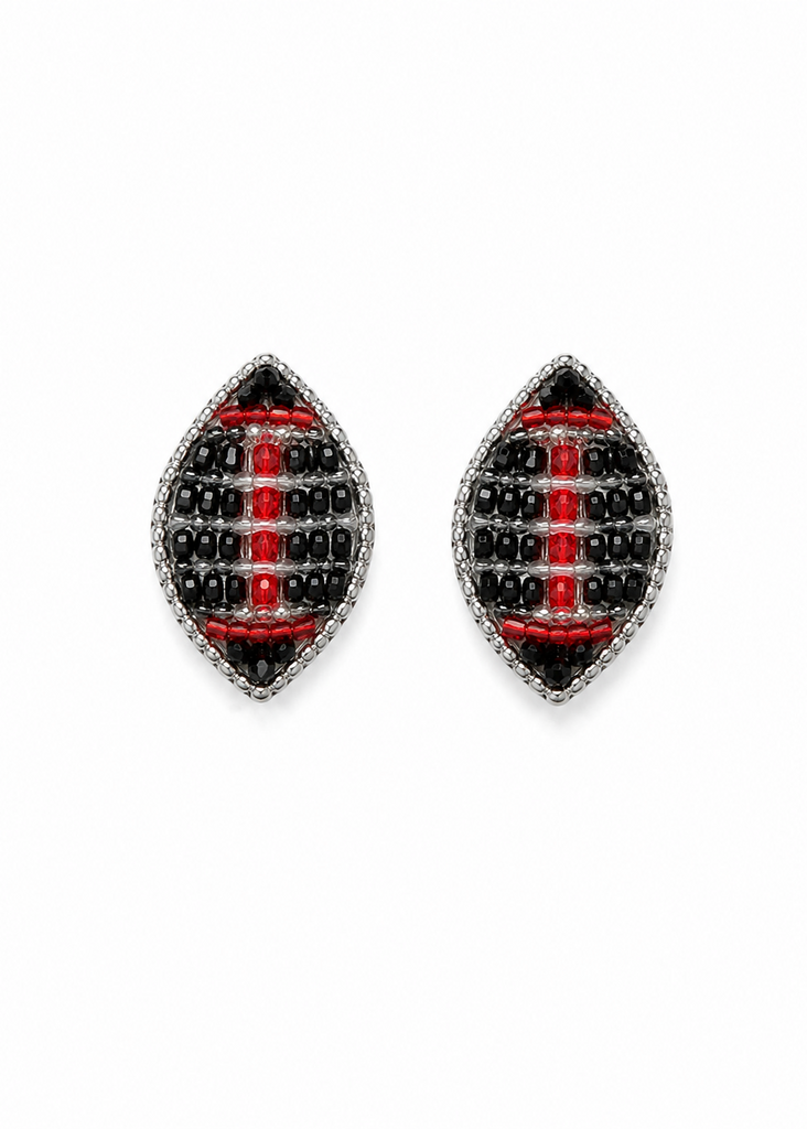 Beaded Black and Red Football Stud