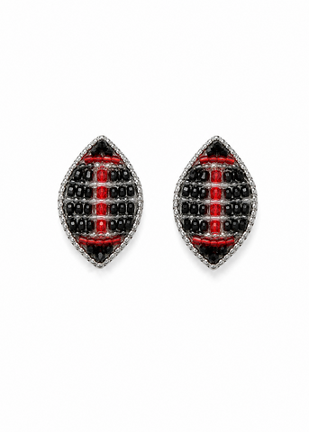 Beaded Black and Red Football Stud
