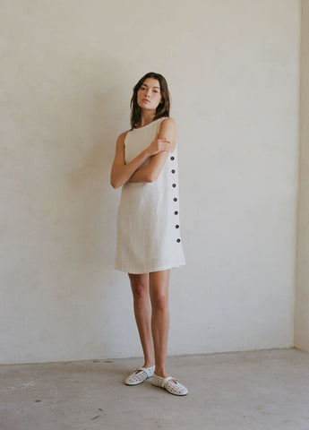 Linen Button Mini Dress