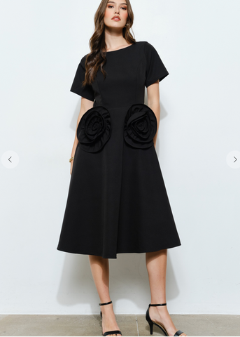 Rose Applique Midi Dress