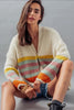 Multi Striped Puff Sleeve Cardigan