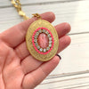 Rhinestone Etched Oval Locket Necklace