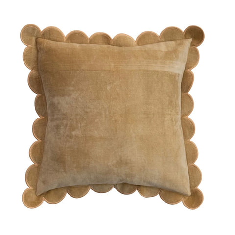 Cotton Velvet Pillow w/ Scalloped Flange & Embroidered Edge
