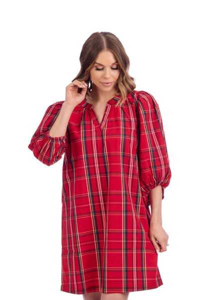 Red Babs Balloon Sleeve Dress