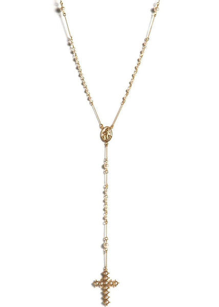 Saint Mia Rosary Style Necklace - Cream Pearl