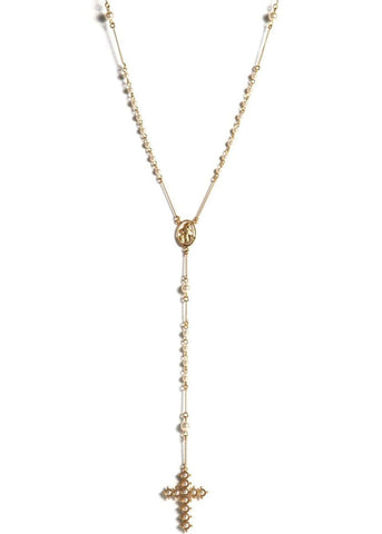 Saint Mia Rosary Style Necklace - Cream Pearl