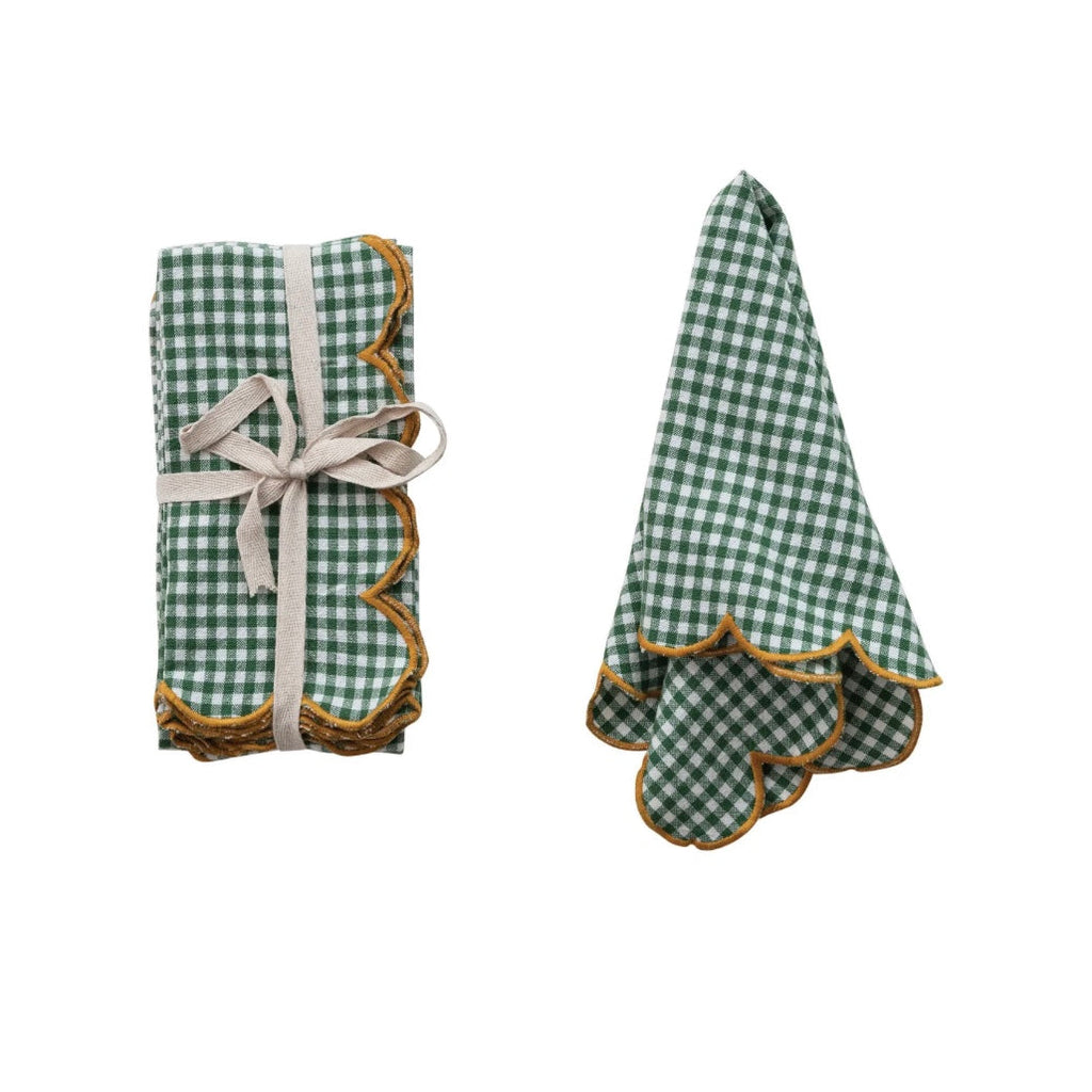 Cotton Scalloped Napkins with Contrasting Stitched Edges