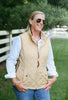 Maggie May Quilted Vest - Khaki w Green & Red Stripe Ribbon